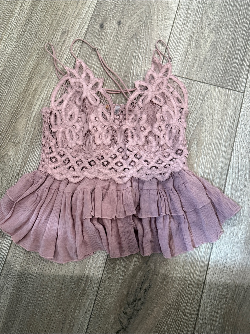 Free People Mauve Pink Lace Crochet Ruffled Cami